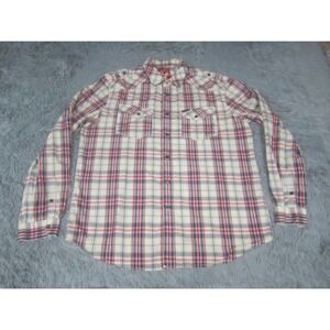 Marc Ecko Cut & Sew Shirt Mens XL Red Blue Plaid Long Sleeve Casual Button Front